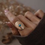 The Golden Star Concho Ring in Lone Mtn Turquoise (Choose your size) - Golden Road Crafted