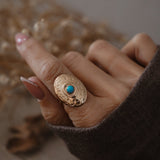 The Golden Star Concho Ring in Lone Mtn Turquoise (Choose your size) - Golden Road Crafted