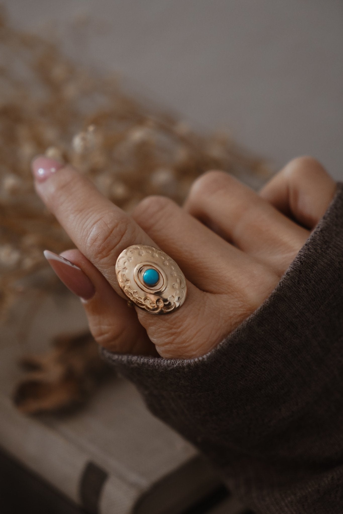 The Golden Star Concho Ring in Lone Mtn Turquoise (Choose your size) - Golden Road Crafted
