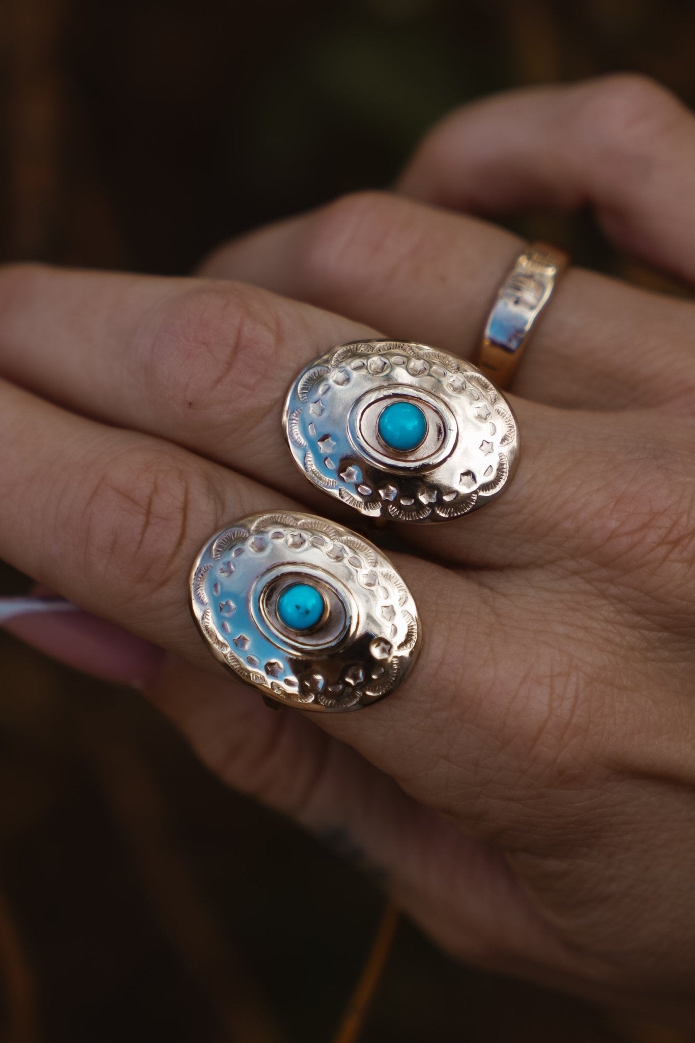 The Golden Star Concho Ring in Lone Mtn Turquoise (Choose your size) - Golden Road Crafted