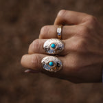 The Golden Star Concho Ring in Lone Mtn Turquoise (Choose your size) - Golden Road Crafted