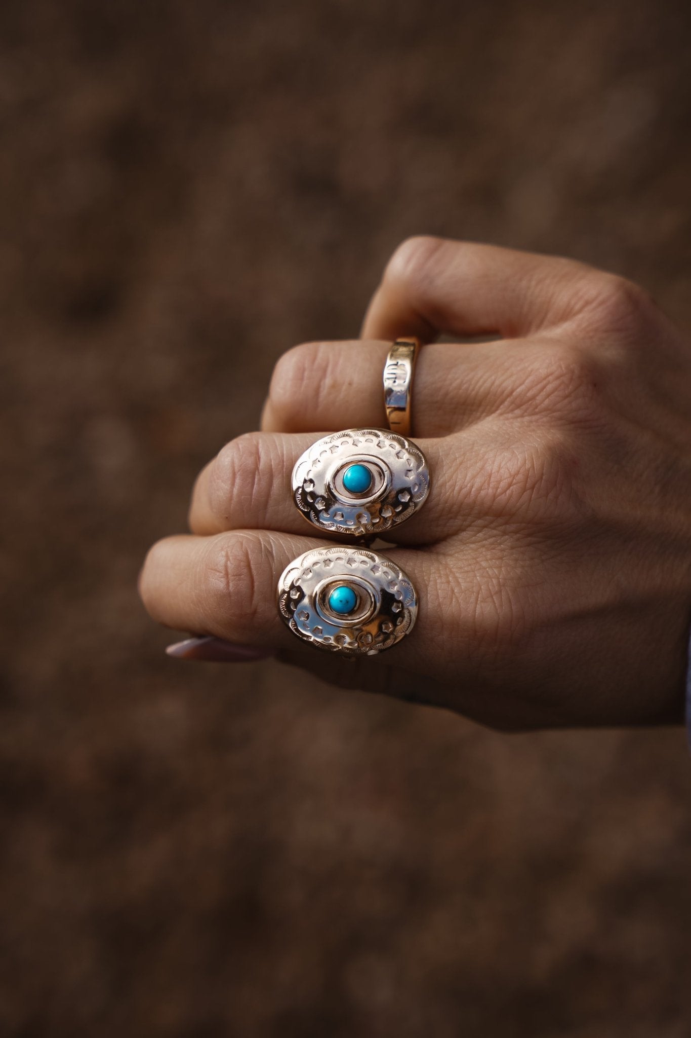 The Golden Star Concho Ring in Lone Mtn Turquoise (Choose your size) - Golden Road Crafted