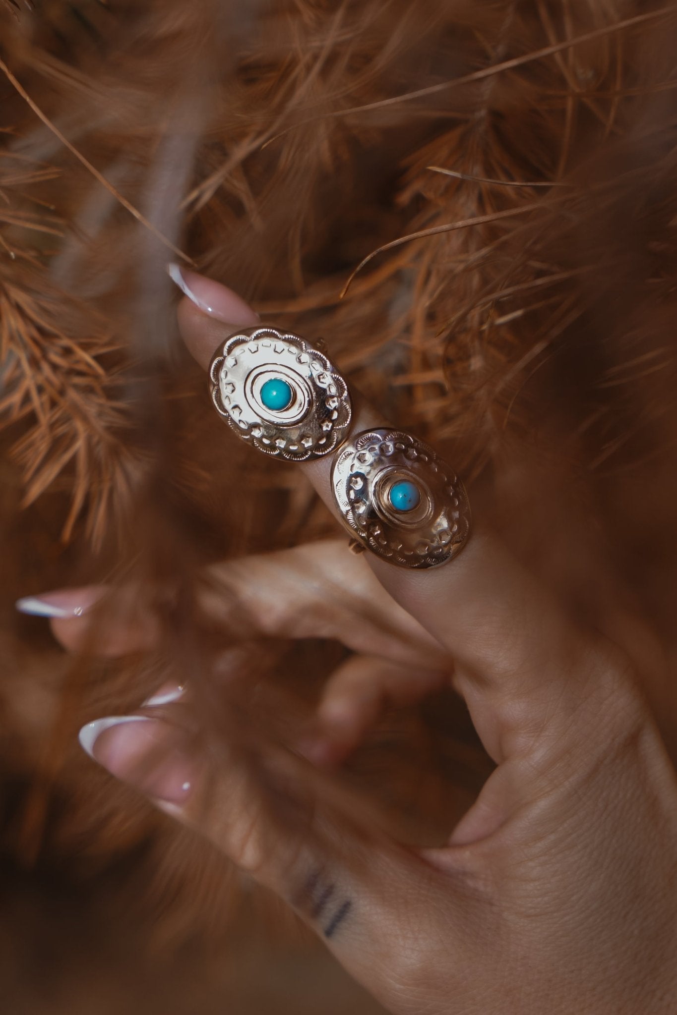The Golden Star Concho Ring in Lone Mtn Turquoise (Choose your size) - Golden Road Crafted