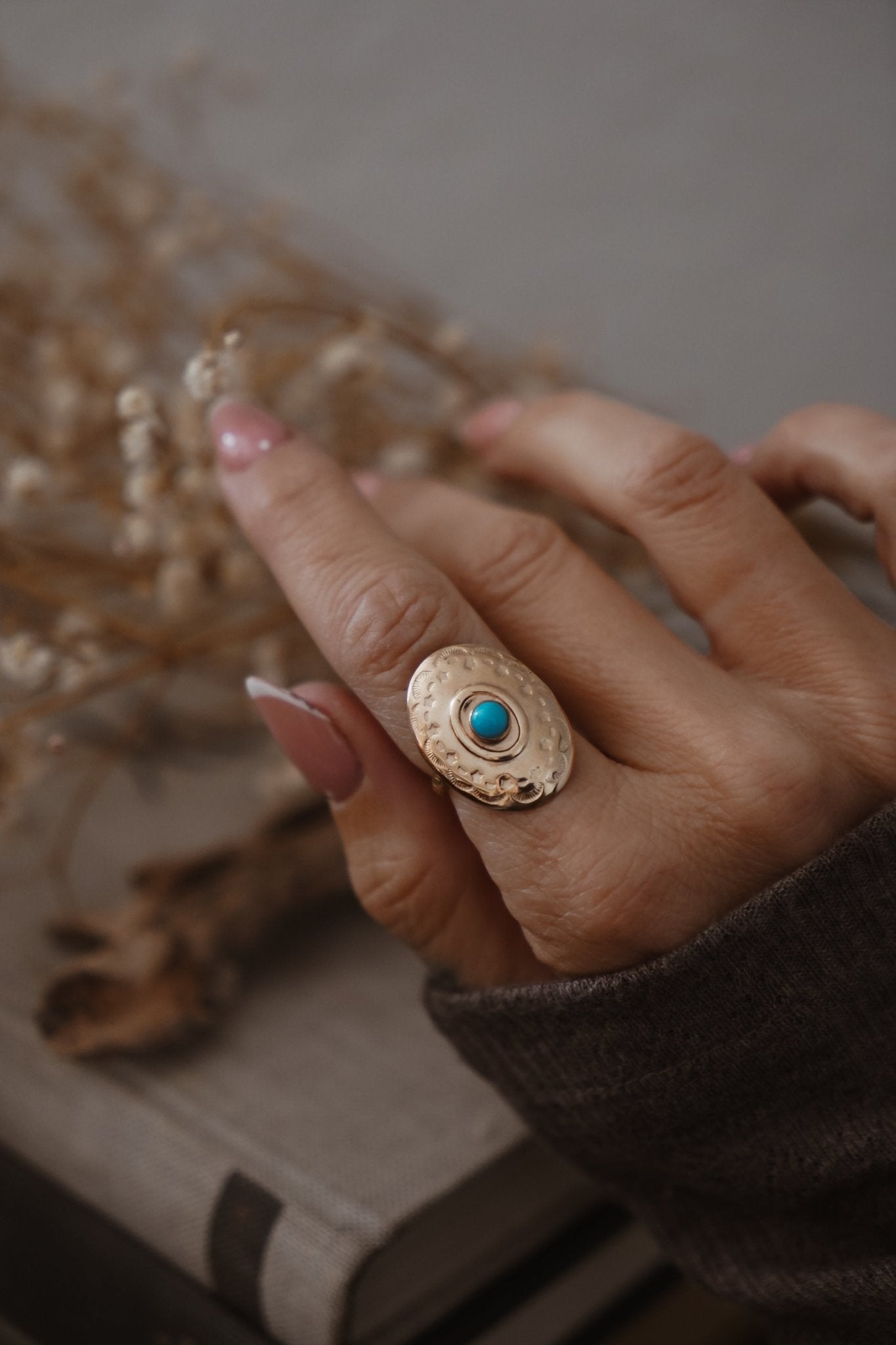 The Golden Star Concho Ring in Lone Mtn Turquoise (Choose your size) - Golden Road Crafted