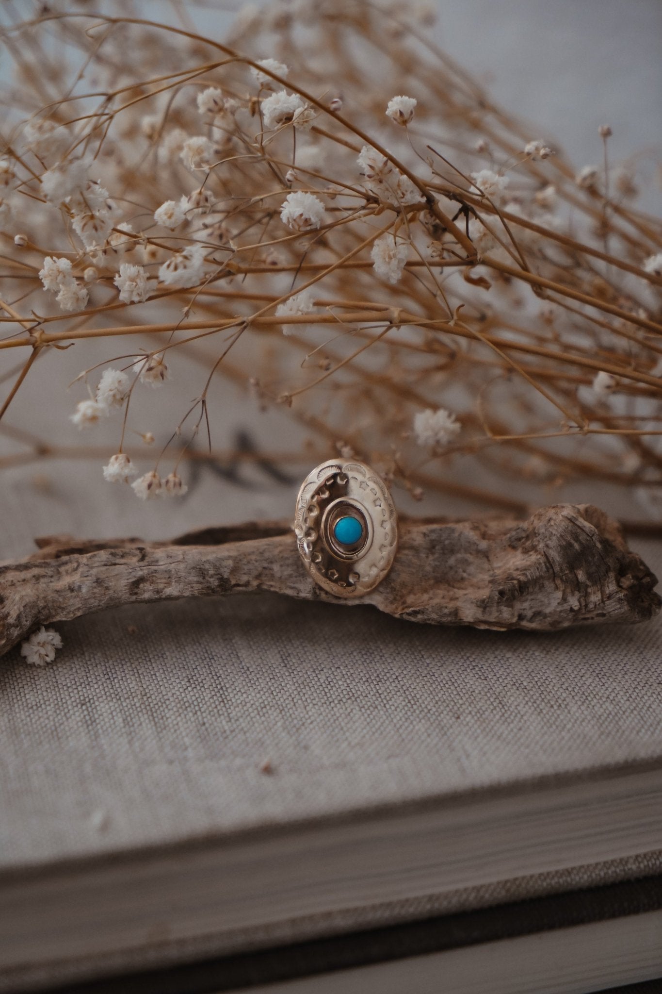 The Golden Star Concho Ring in Lone Mtn Turquoise (Choose your size) - Golden Road Crafted
