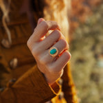 The Golden Sun Ring in Carico Lake Turquoise (Size 6.75) - Golden Road Crafted