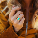 The Golden Sun Ring in Carico Lake Turquoise (Size 7) - Golden Road Crafted