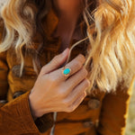 The Golden Sun Ring in Carico Lake Turquoise (Size 7.5) - Golden Road Crafted