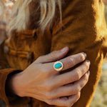 The Golden Sun Ring in Carico Lake Turquoise (Size 7.5) - Golden Road Crafted