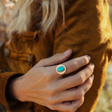 The Golden Sun Ring in Carico Lake Turquoise (Size 7.5) - Golden Road Crafted