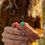 The Golden Sun Ring in Carico Lake Turquoise (Size 7.5) - Golden Road Crafted