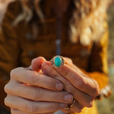 The Golden Sun Ring in Carico Lake Turquoise (Size 7.5) - Golden Road Crafted