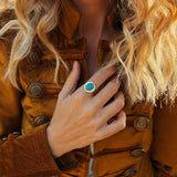 The Golden Sun Ring in Carico Lake Turquoise (Size 8.5) - Golden Road Crafted