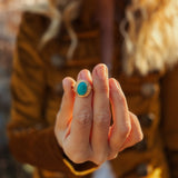 The Golden Sun Ring in Carico Lake Turquoise (Size 8.5) - Golden Road Crafted