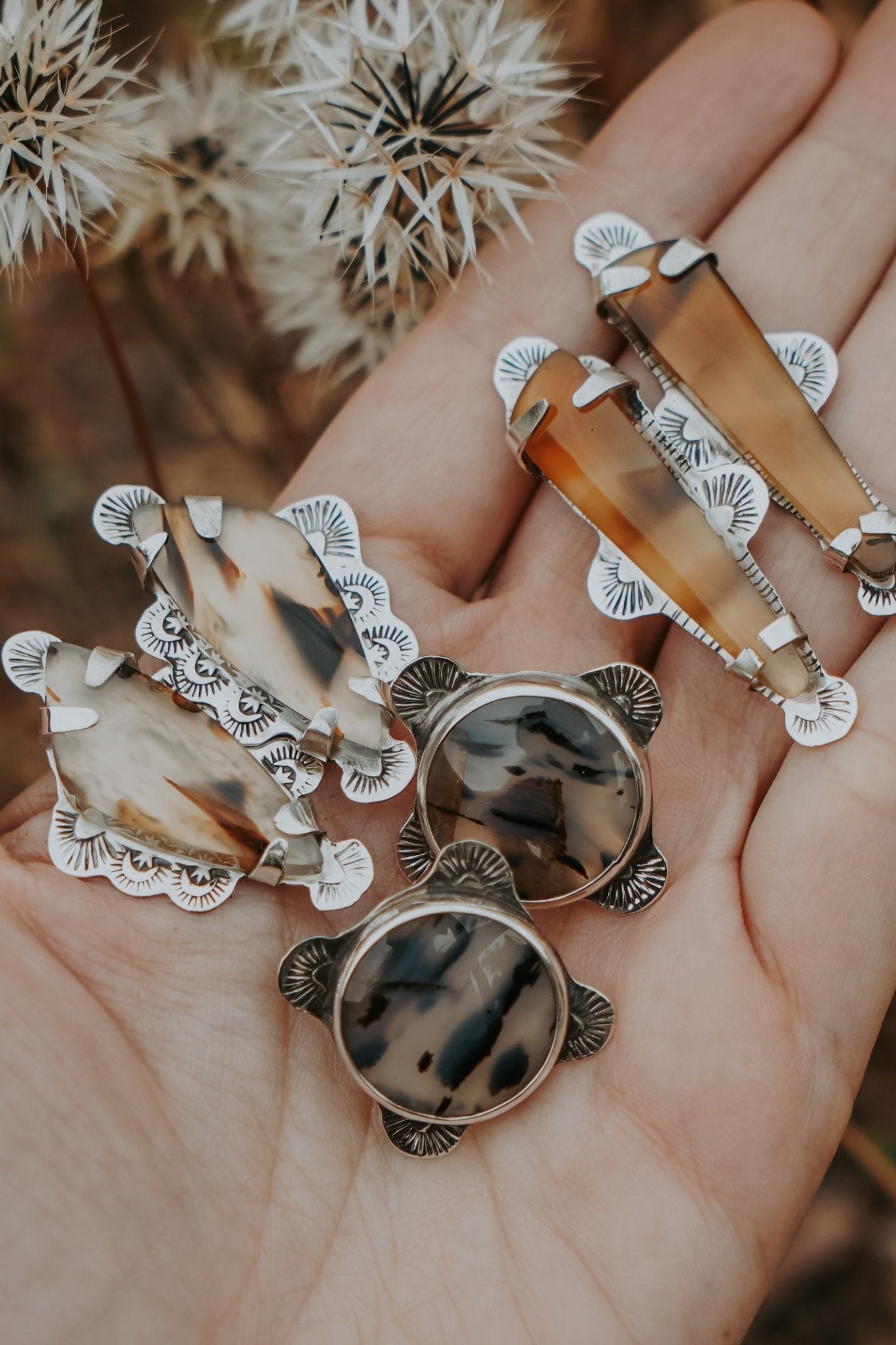 The Harvest Earrings in Montana Agate - Golden Road Crafted