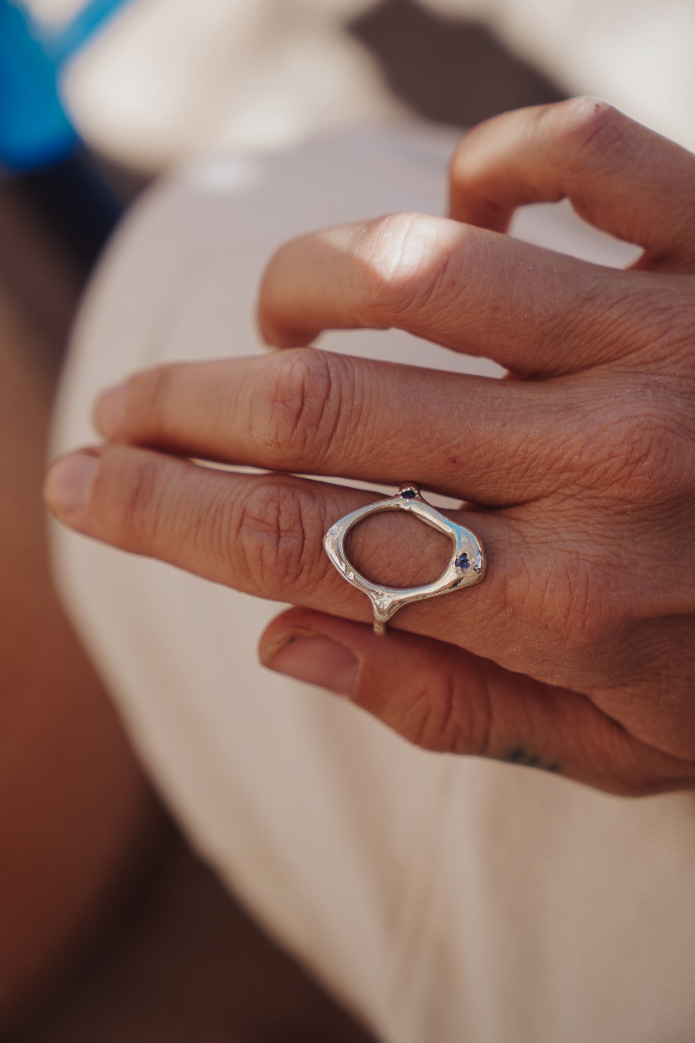 The Intueri Ring with Lab - grown Sapphire (Size 10) - Golden Road Crafted