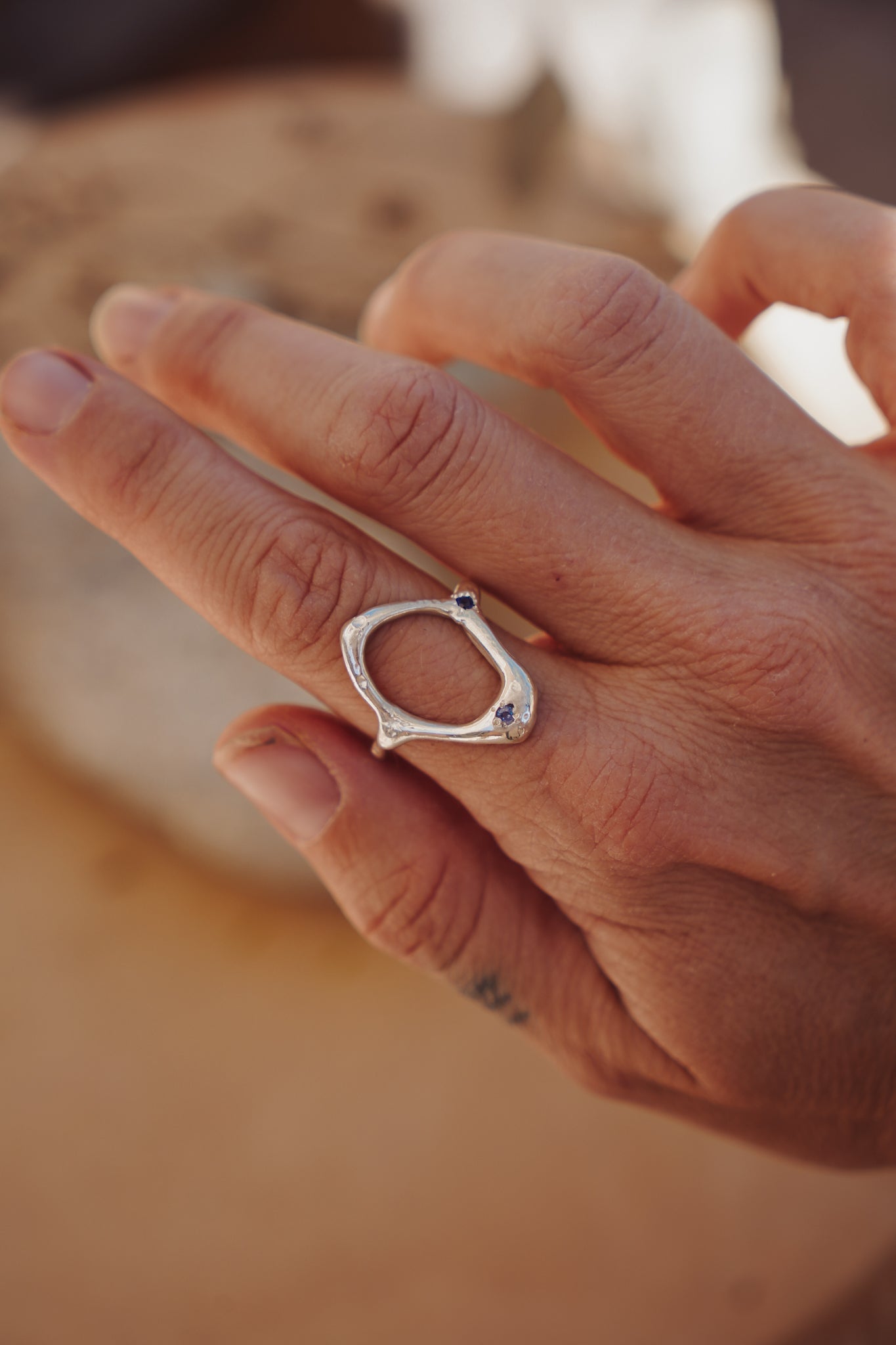 The Intueri Ring with Lab - grown Sapphire (Size 10) - Golden Road Crafted