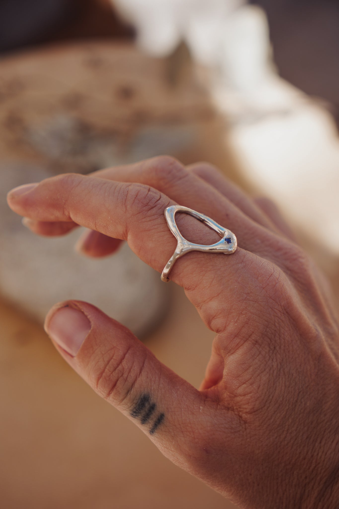 The Intueri Ring with Lab - grown Sapphire (Size 10) - Golden Road Crafted