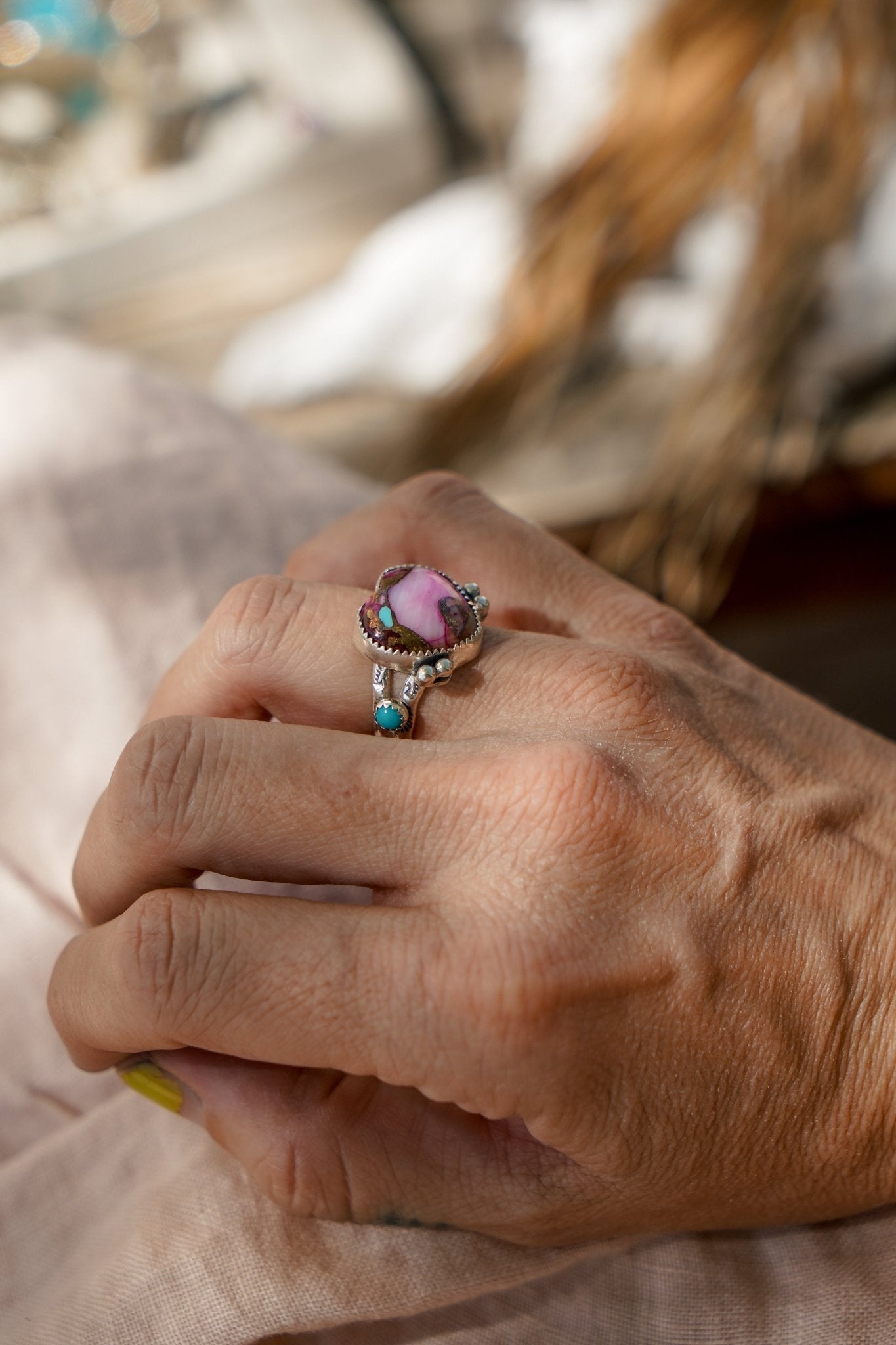 The Lover's Ring in Pink Dahlia (Size 6.75) - Golden Road Crafted