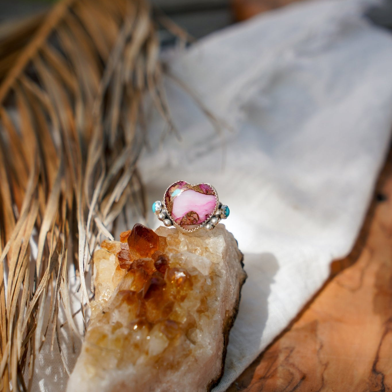 The Lover's Ring in Pink Dahlia (Size 6.75) - Golden Road Crafted