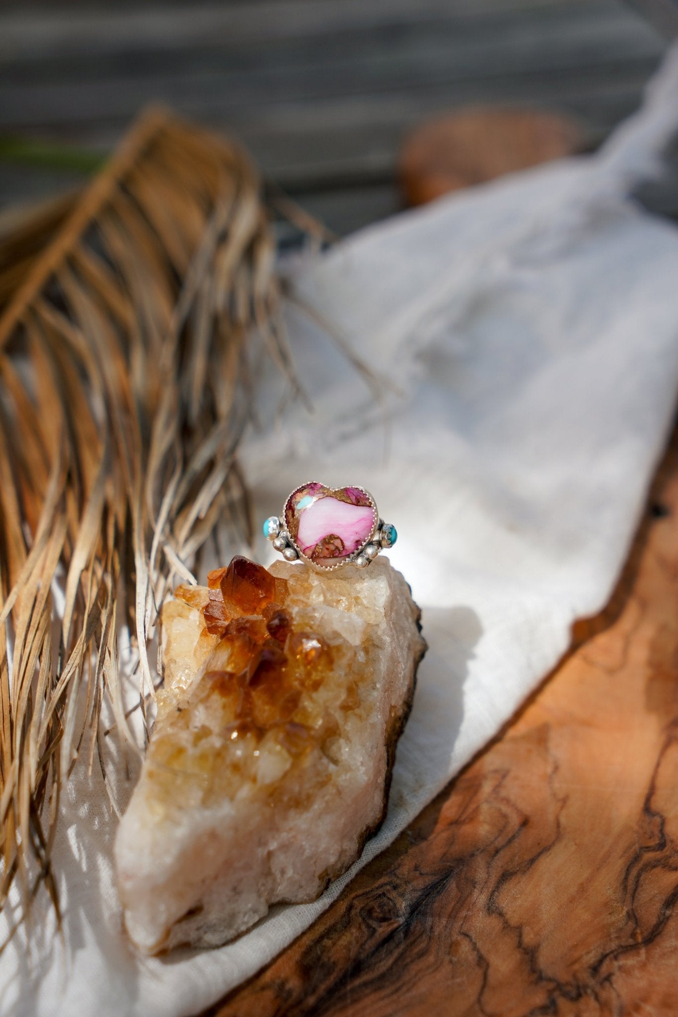 The Lover's Ring in Pink Dahlia (Size 6.75) - Golden Road Crafted
