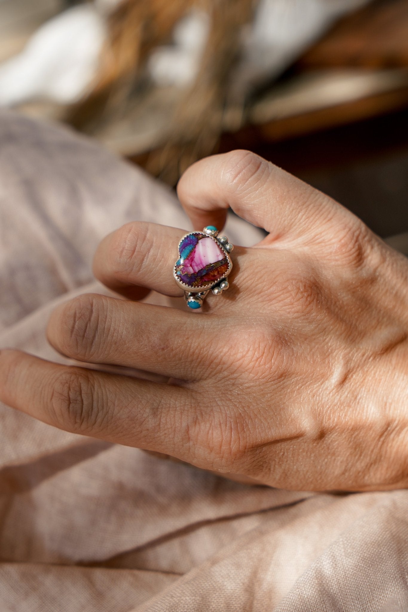 The Lover's Ring in Pink Dahlia (Size 7) - Golden Road Crafted