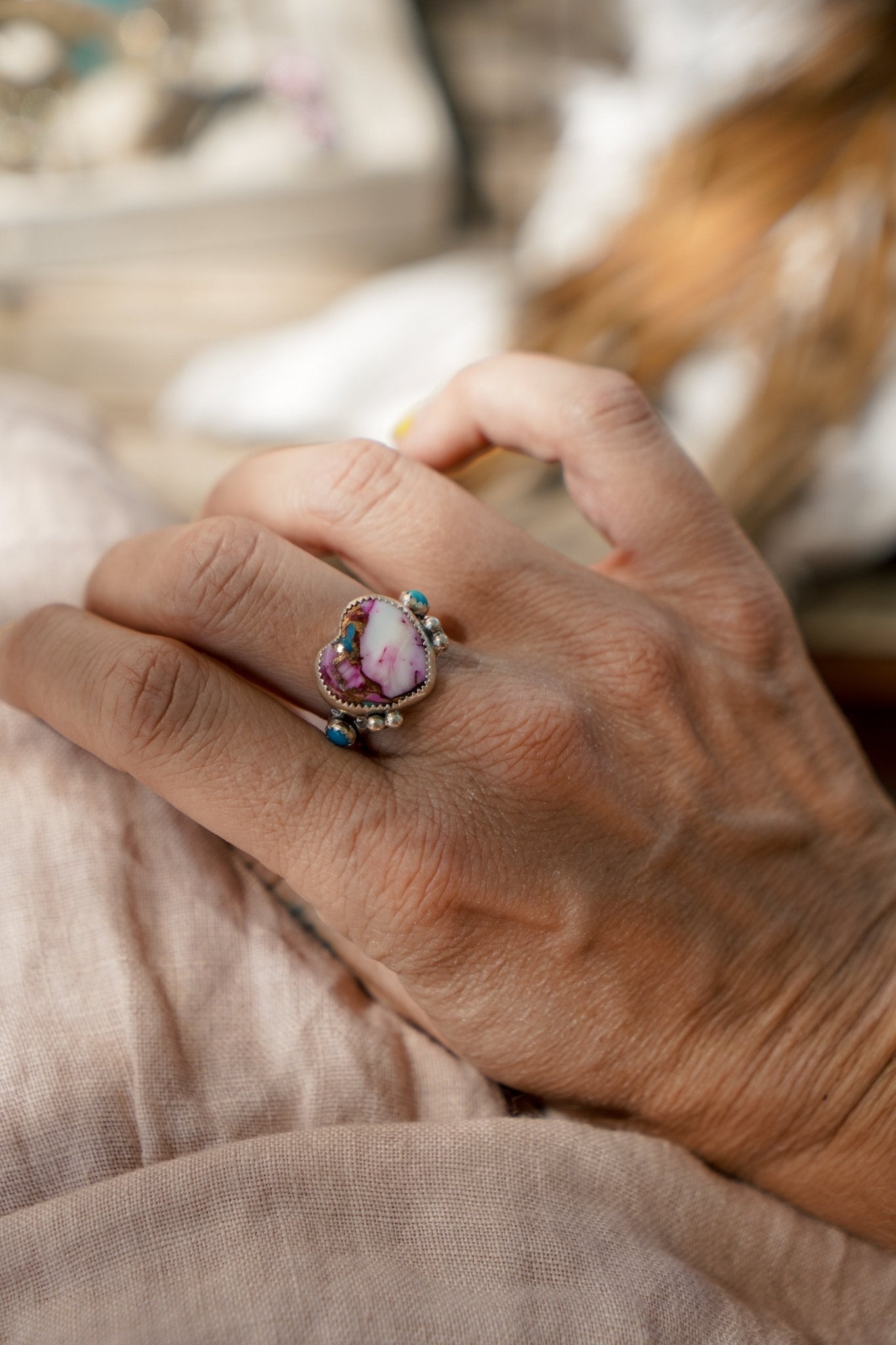 The Lover's Ring in Pink Dahlia (Size 8) - Golden Road Crafted