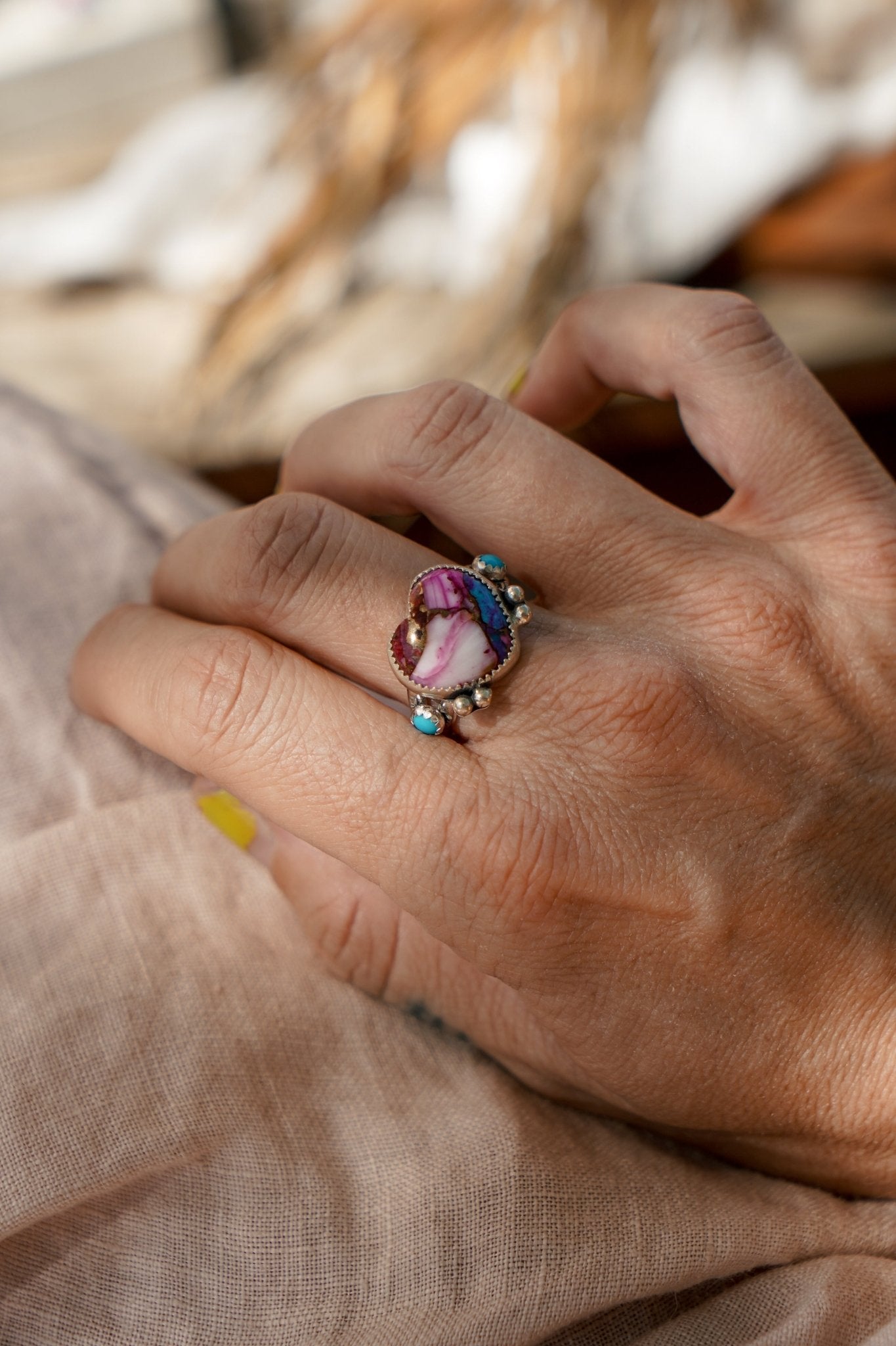 The Lover's Ring in Pink Dahlia (Size 9) - Golden Road Crafted