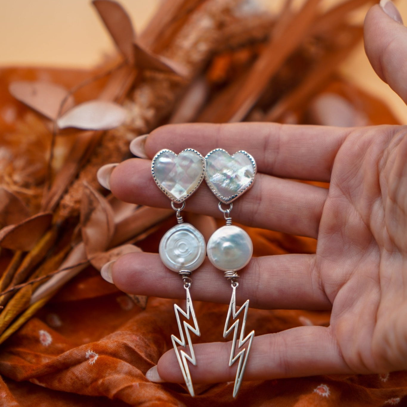 The Lovestruck Earrings in Mother of Pearl - Golden Road Crafted