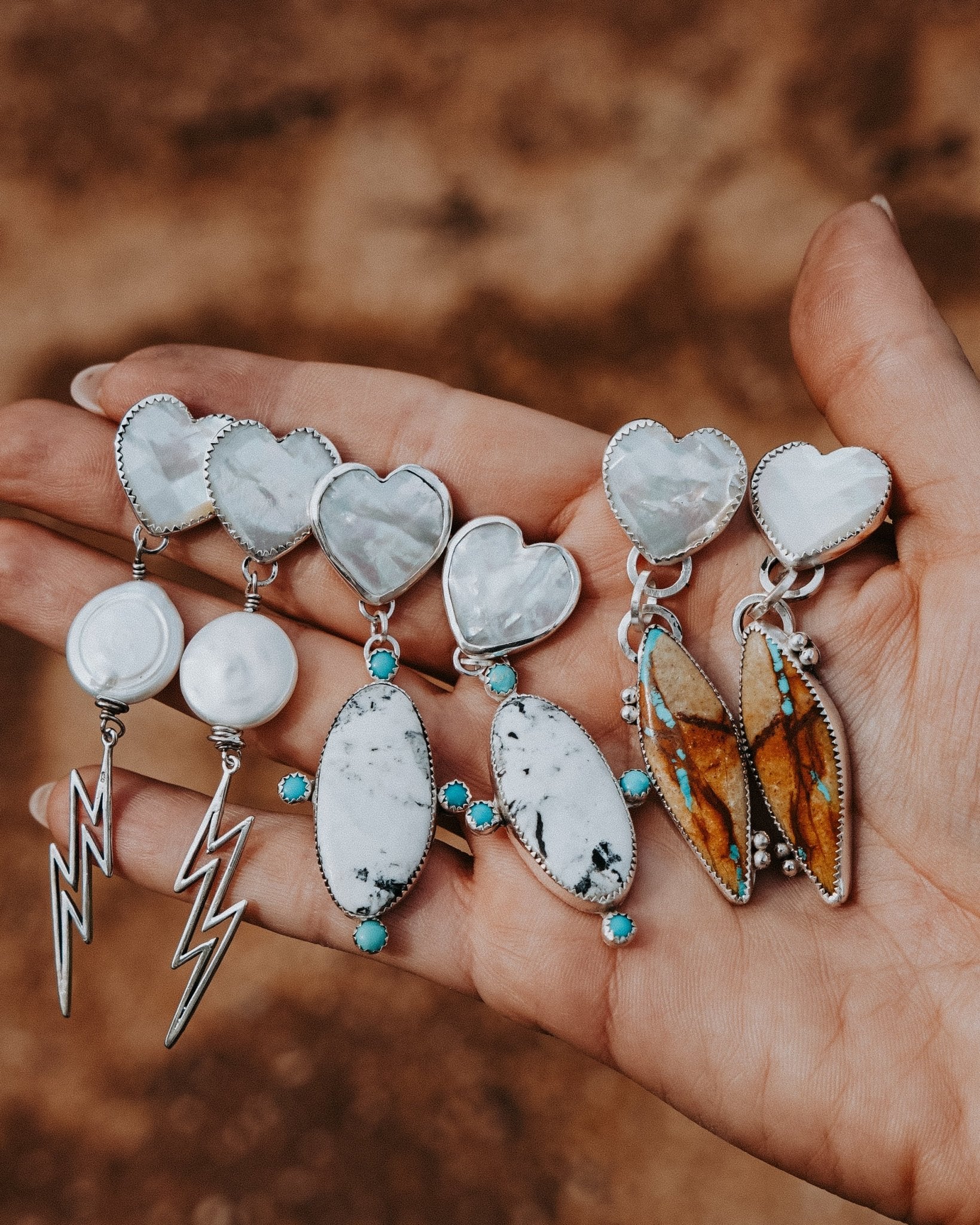 The Lovestruck Earrings in Mother of Pearl - Golden Road Crafted