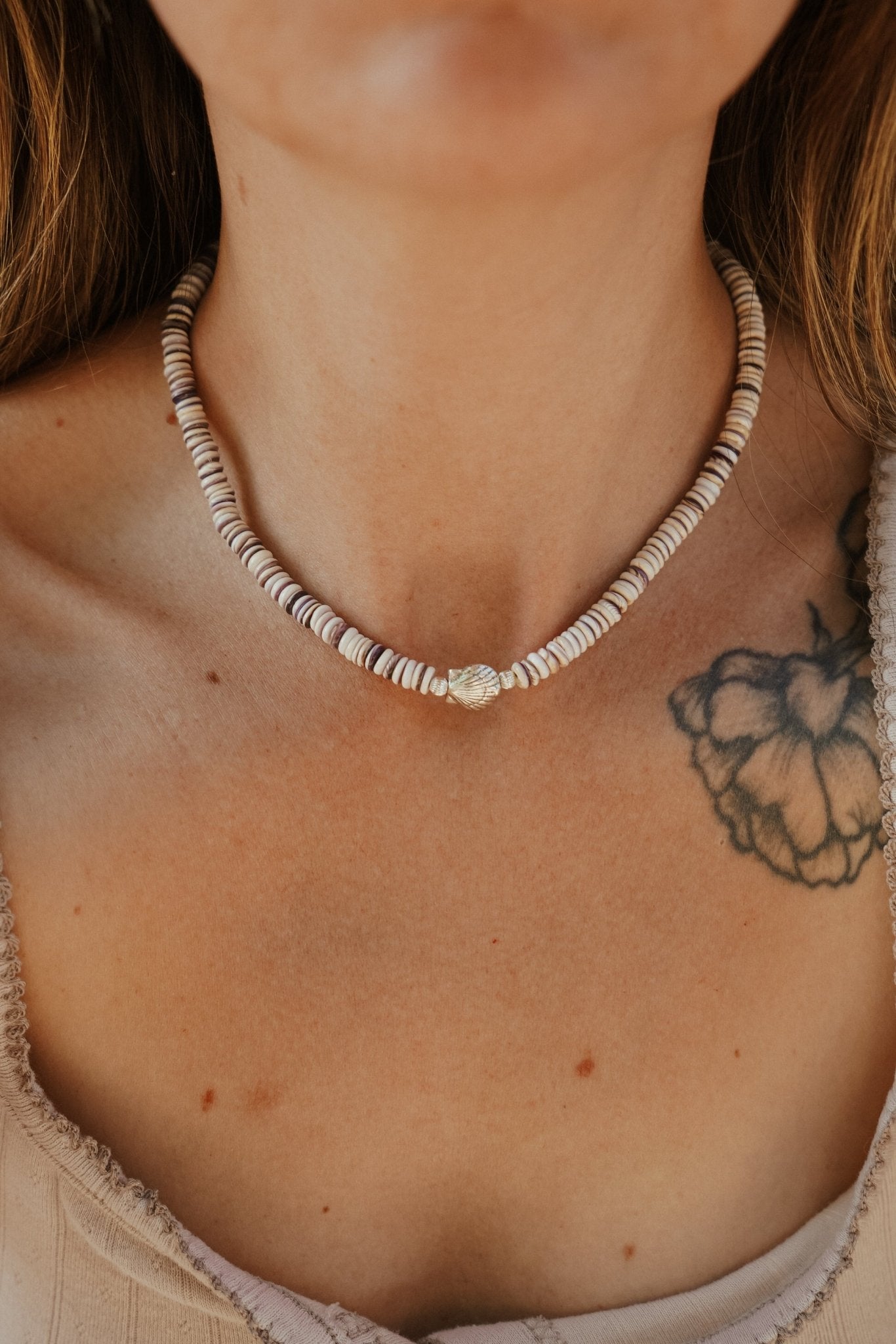 The Low Tide Necklace with Wampum Shell - Golden Road Crafted