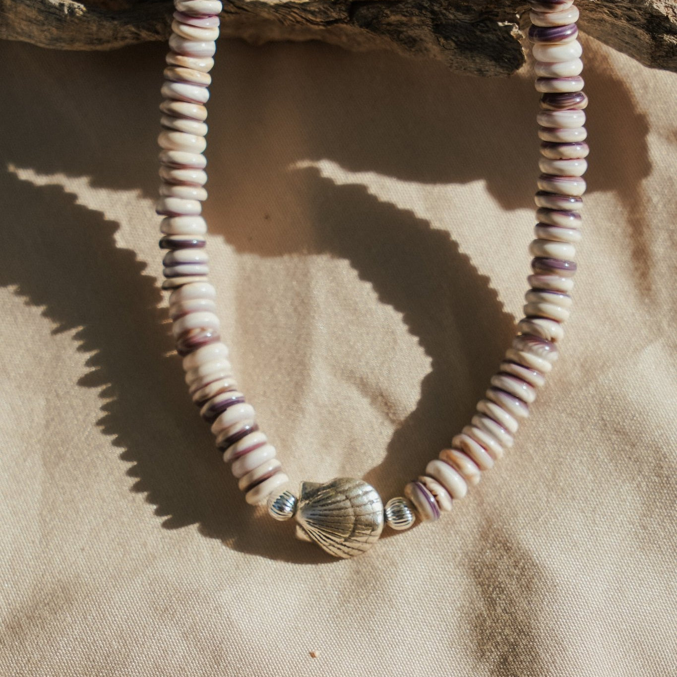 The Low Tide Necklace with Wampum Shell - Golden Road Crafted
