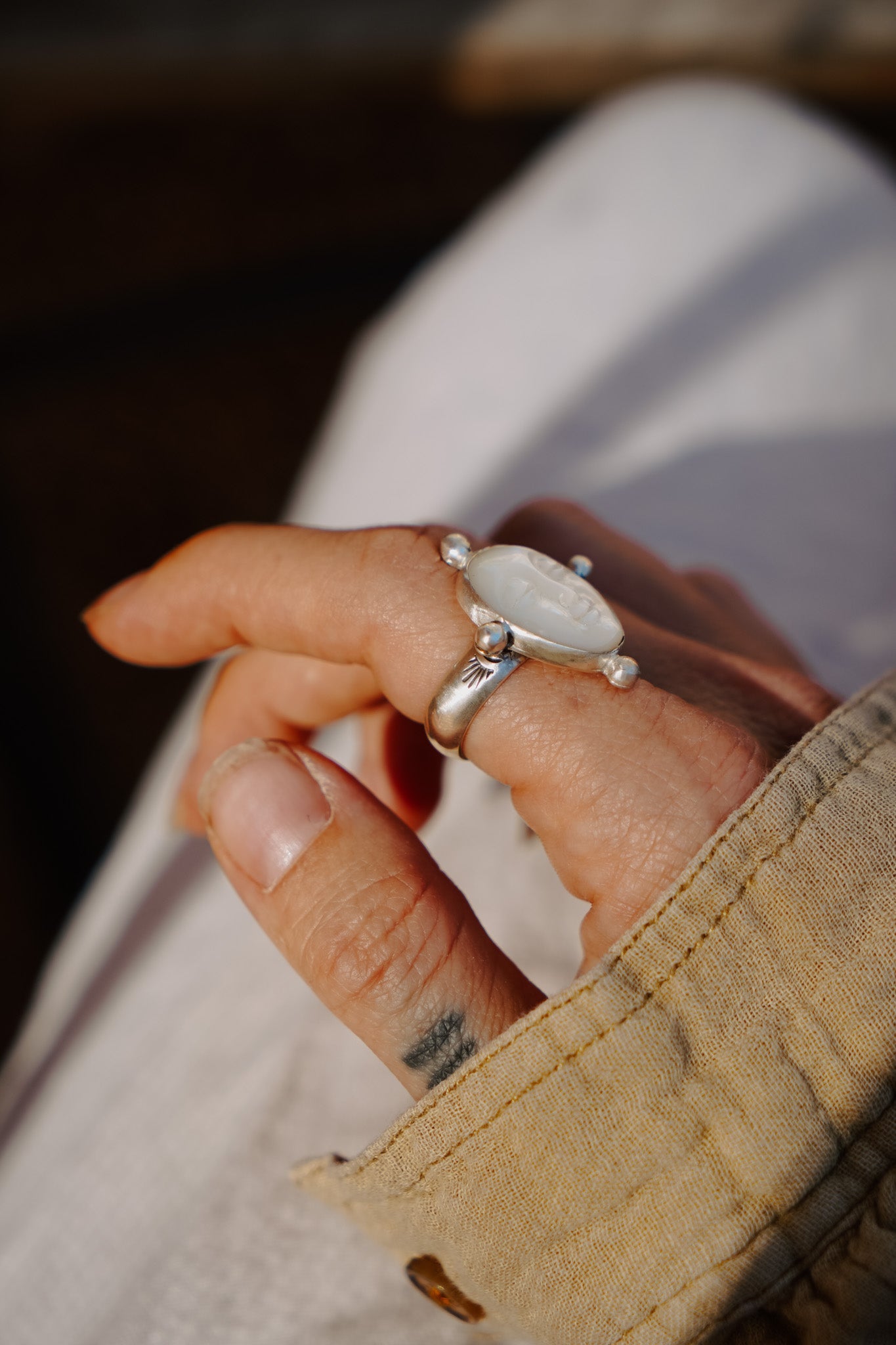 The Luna Visage Ring (Size 7) - Golden Road Crafted