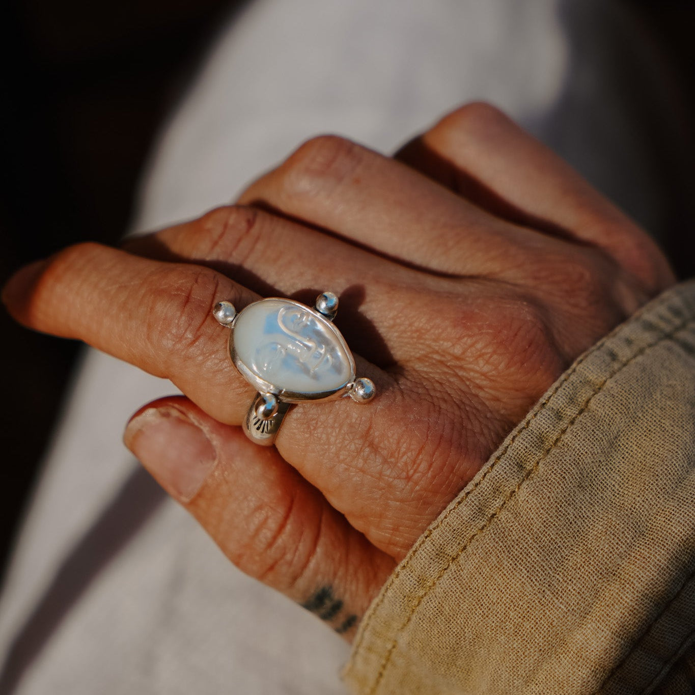 The Luna Visage Ring (Size 7) - Golden Road Crafted
