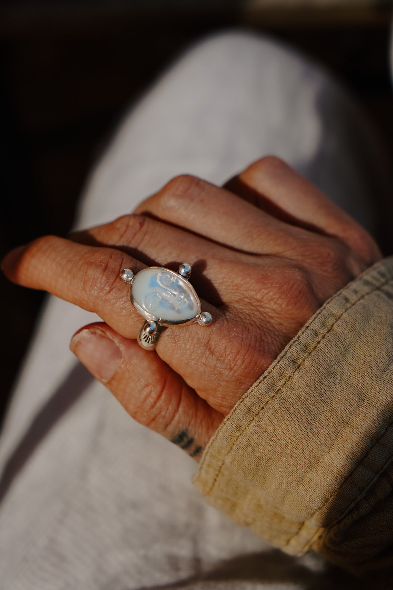 The Luna Visage Ring (Size 7) - Golden Road Crafted