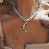 The Lunara Necklace in Aquamarine + Glass Beads - Golden Road Crafted