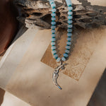 The Lunara Necklace in Aquamarine + Glass Beads - Golden Road Crafted