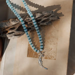 The Lunara Necklace in Aquamarine + Glass Beads - Golden Road Crafted