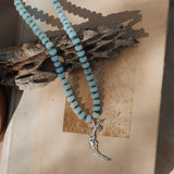 The Lunara Necklace in Aquamarine + Glass Beads - Golden Road Crafted