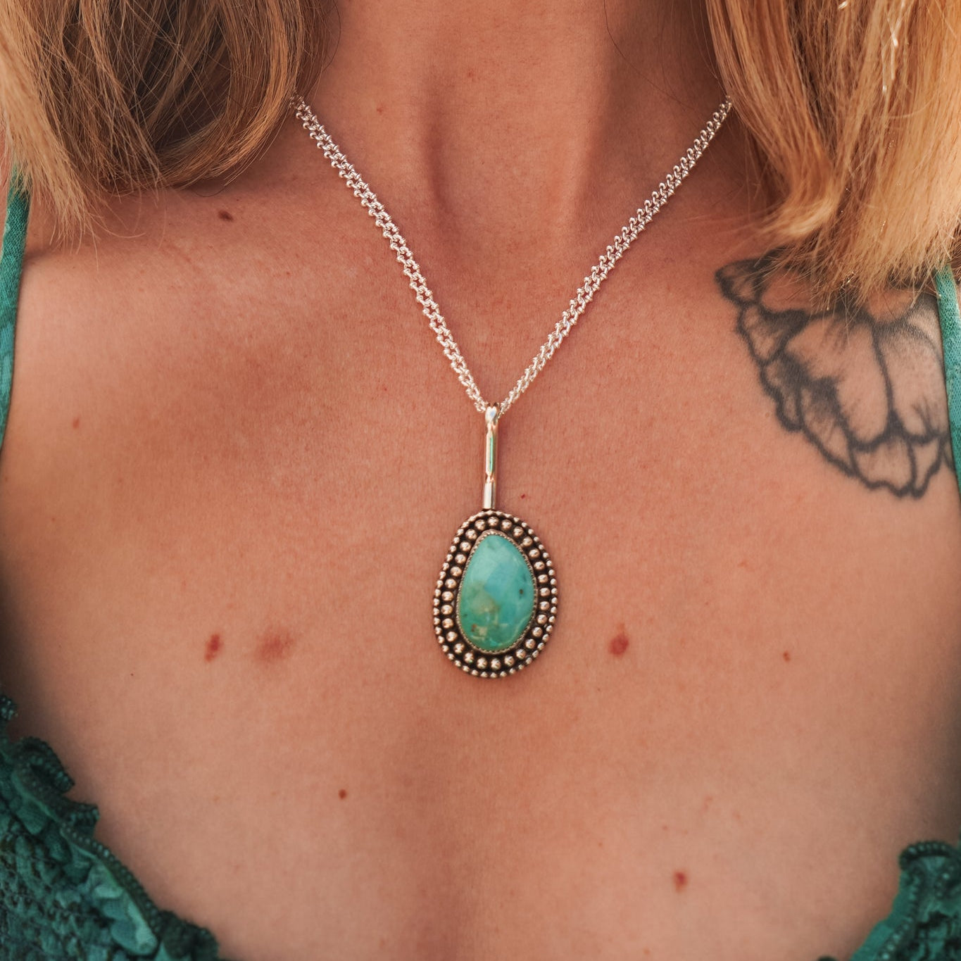 The Mirage Pendant in Royston Turquoise - Golden Road Crafted