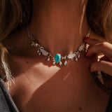 The Monsoon Choker in Blue Ridge Turquoise & Moonstone - Golden Road Crafted