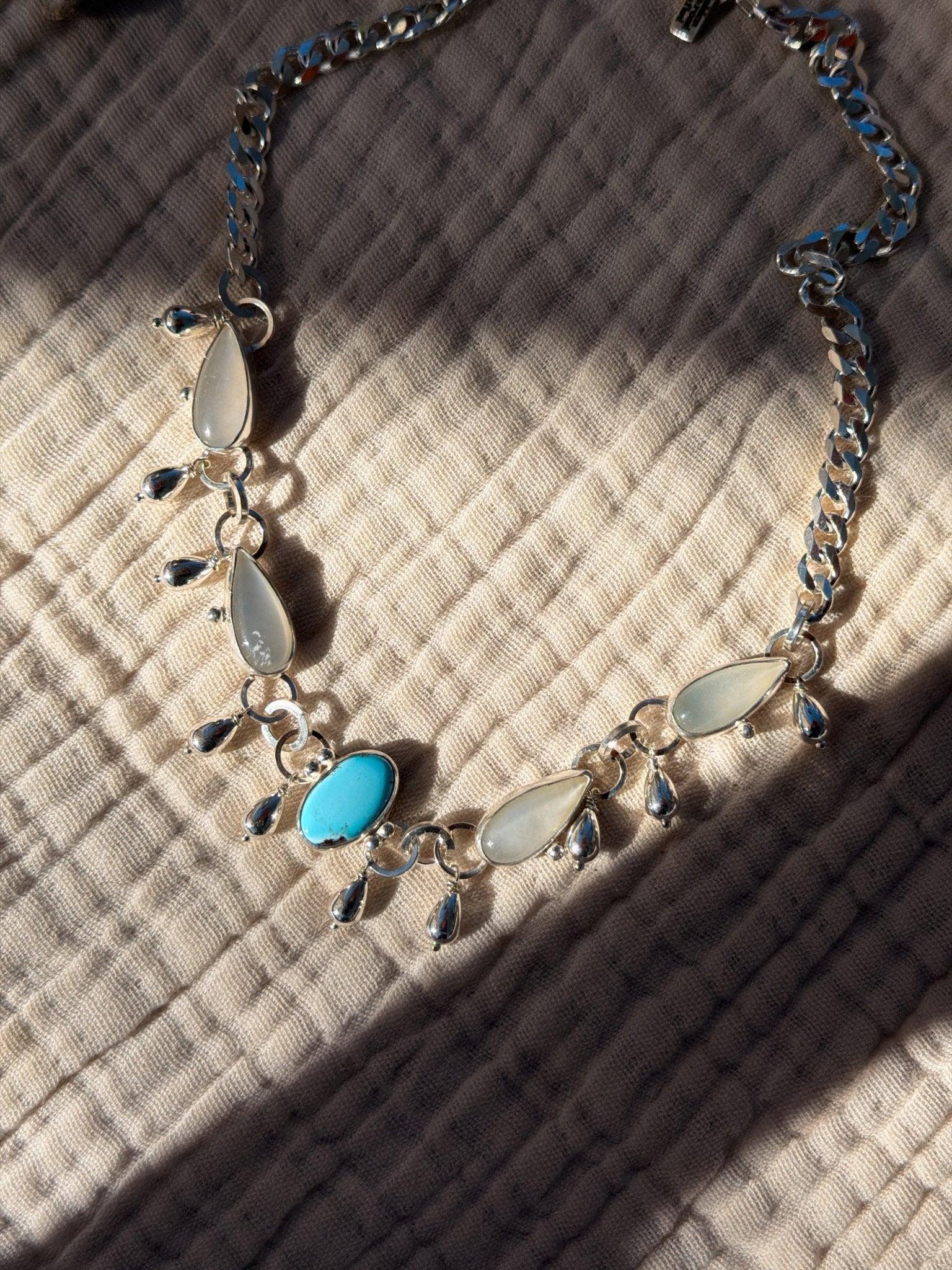 The Monsoon Choker in Golden Hills Turquoise & Moonstone - Golden Road Crafted