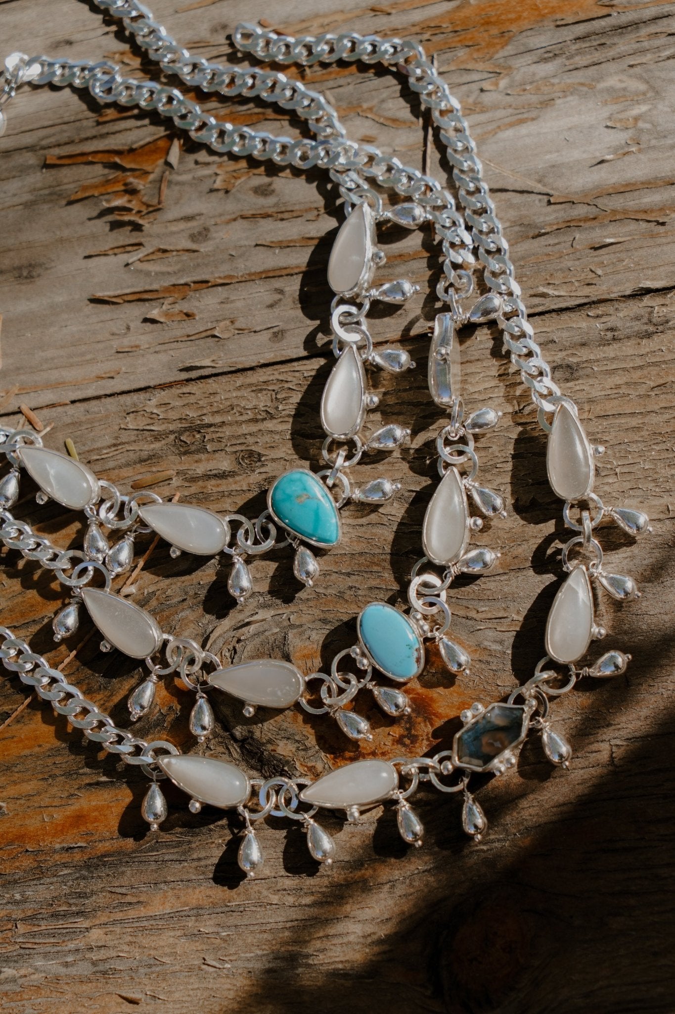 The Monsoon Choker in Golden Hills Turquoise & Moonstone - Golden Road Crafted