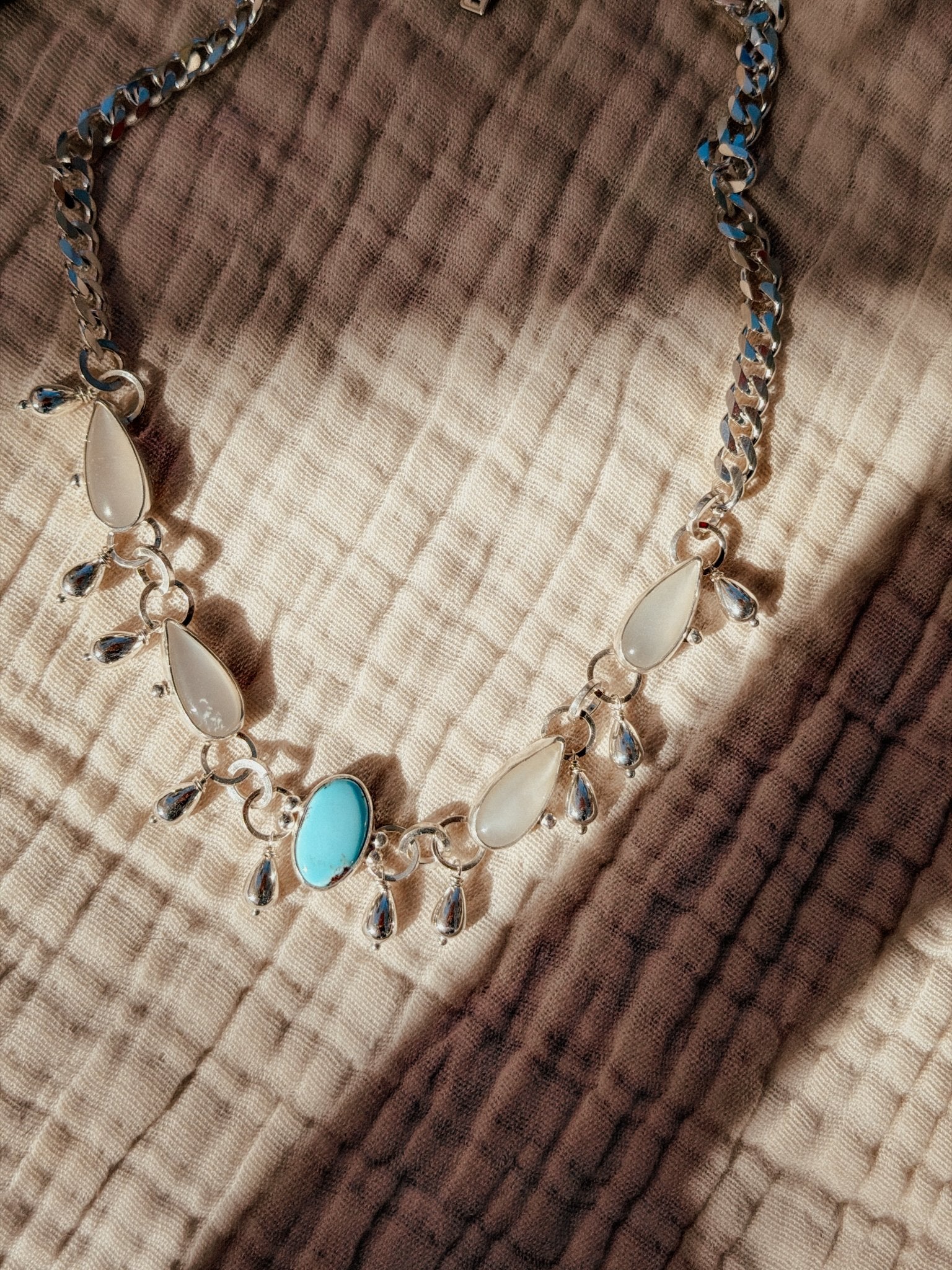The Monsoon Choker in Golden Hills Turquoise & Moonstone - Golden Road Crafted
