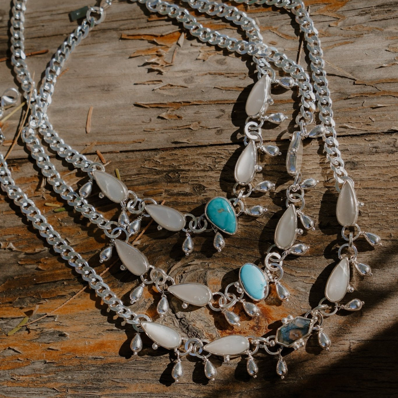 The Monsoon Choker in Moss Agate & Moonstone - Golden Road Crafted