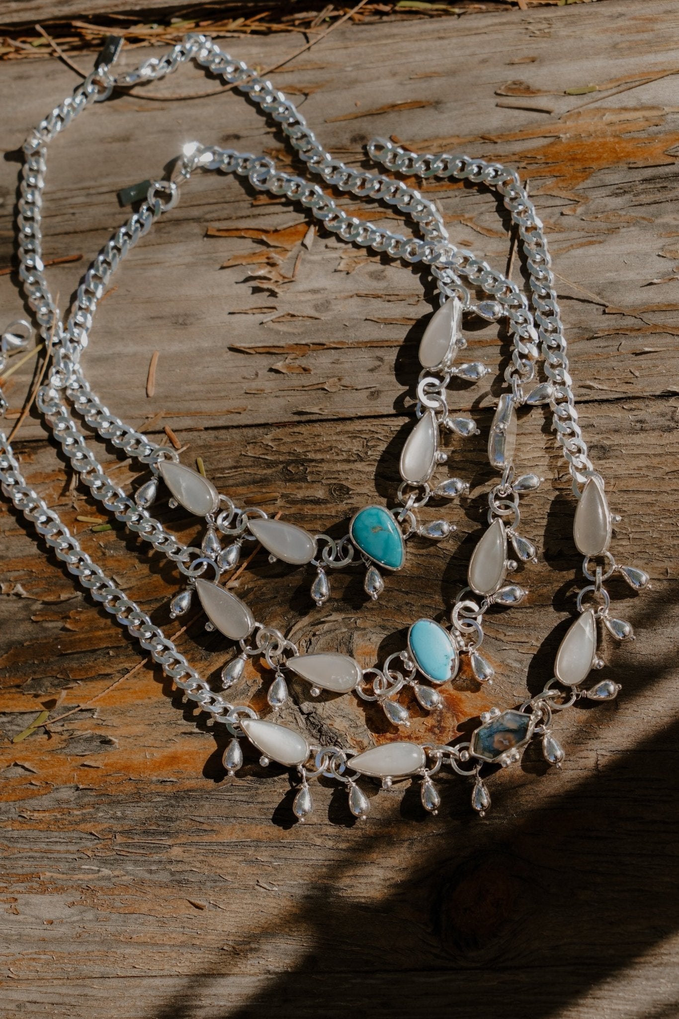 The Monsoon Choker in Moss Agate & Moonstone - Golden Road Crafted