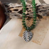 The Monsterra Necklace in Jade + Pearl Beads - Golden Road Crafted