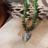 The Monsterra Necklace in Jade + Pearl Beads - Golden Road Crafted