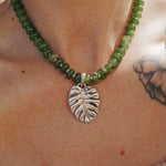 The Monsterra Necklace in Jade + Pearl Beads - Golden Road Crafted
