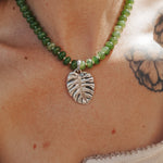 The Monsterra Necklace in Jade + Pearl Beads - Golden Road Crafted